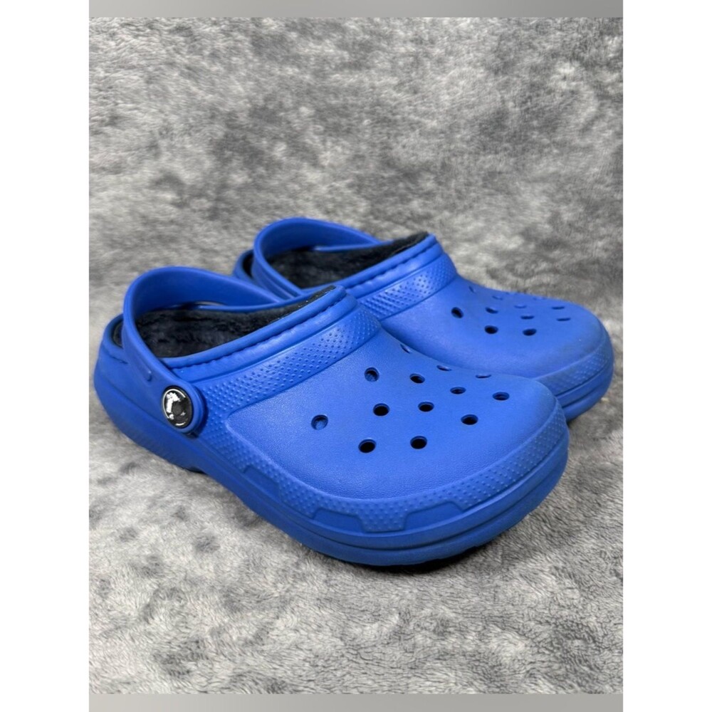 12C Crocs Classic Lined Clogs Blue Slip On Fuzzy